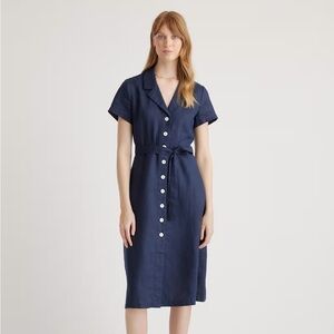 Quince Navy linen Dress with Button Detail
